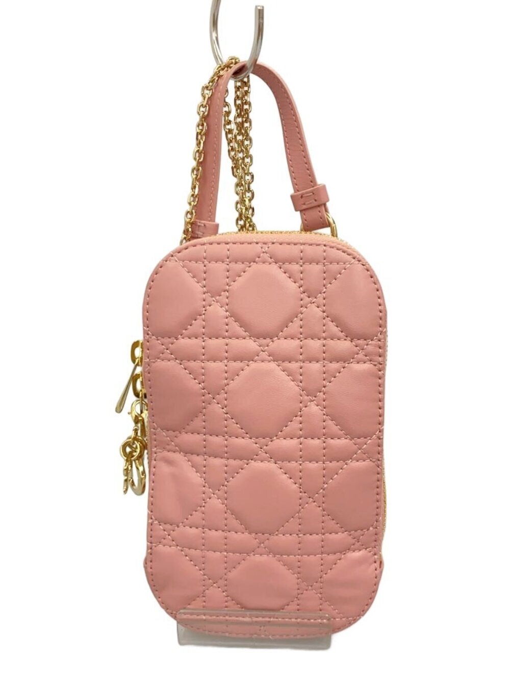 Christian Dior Cannage Quilted Chain Shoulder Bag Leather Pink